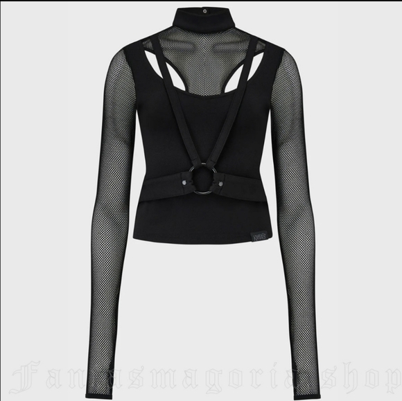 Killstar Tops - Killstar Black Mesh Harness Long Sleeve Top
